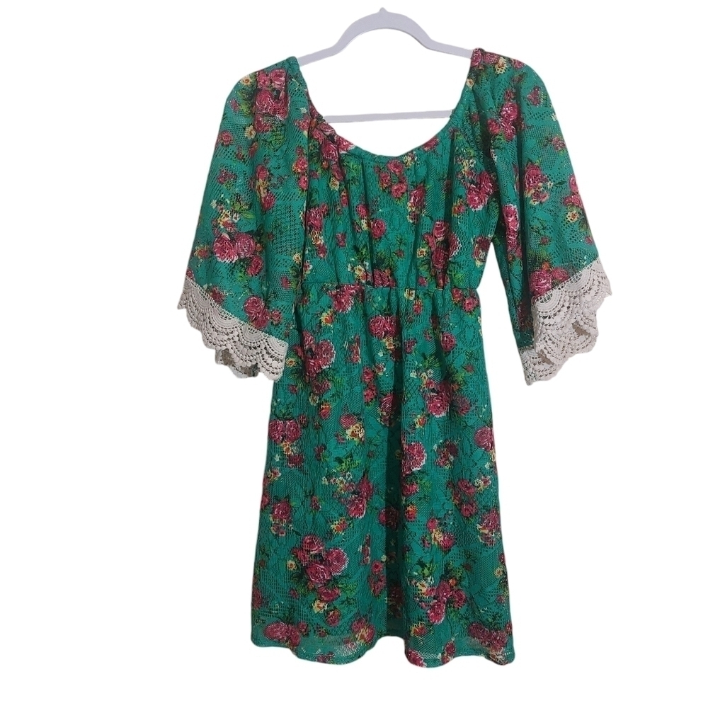 Judith March 3/4 Sleeve Bell Sleeve Floral Print Midi Dress- size L